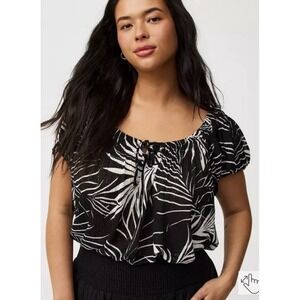 Torrid Plus Size Scoop Neck‎ Cap Sleeve Peasant Top Tropical Stand 2x Sheer Boho